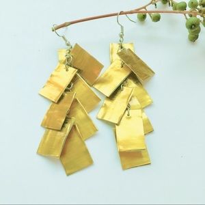 Tiered Gold Rectangle Discs Dangle Earrings